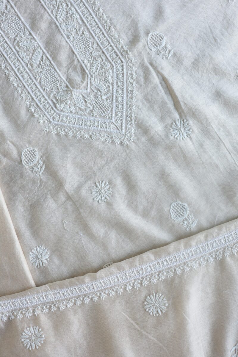 Stripe Tissue Pearl Chikankari Unisex Unstitched Kurta Fabrics