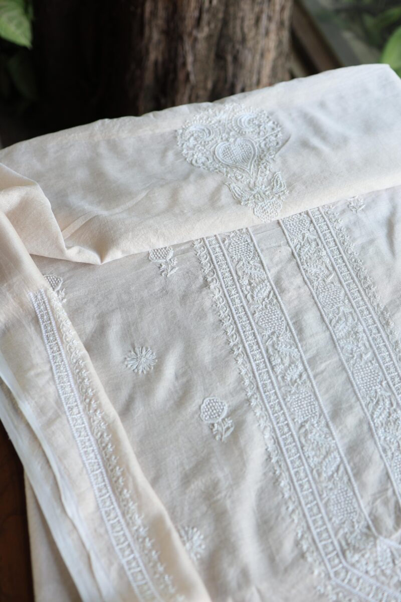 Stripe Tissue Pearl Chikankari Unisex Unstitched Kurta Fabrics