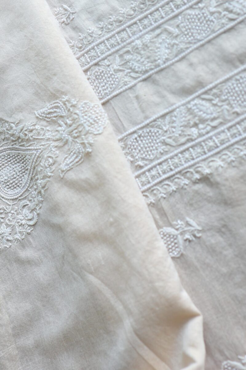 Stripe Tissue Pearl Chikankari Unisex Unstitched Kurta Fabrics
