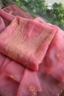 Tulip Pink Noor Organza Silk Chikankari Unstitched Kurta Dupatta Set