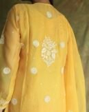 Yellow Noor Organza Silk Chikankari Straight Cut Kurta Dupatta Set