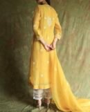 Yellow Noor Organza Silk Chikankari Straight Cut Kurta Dupatta Set