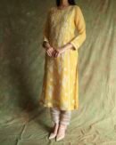Yellow Noor Organza Silk Chikankari Straight Cut Kurta Dupatta Set