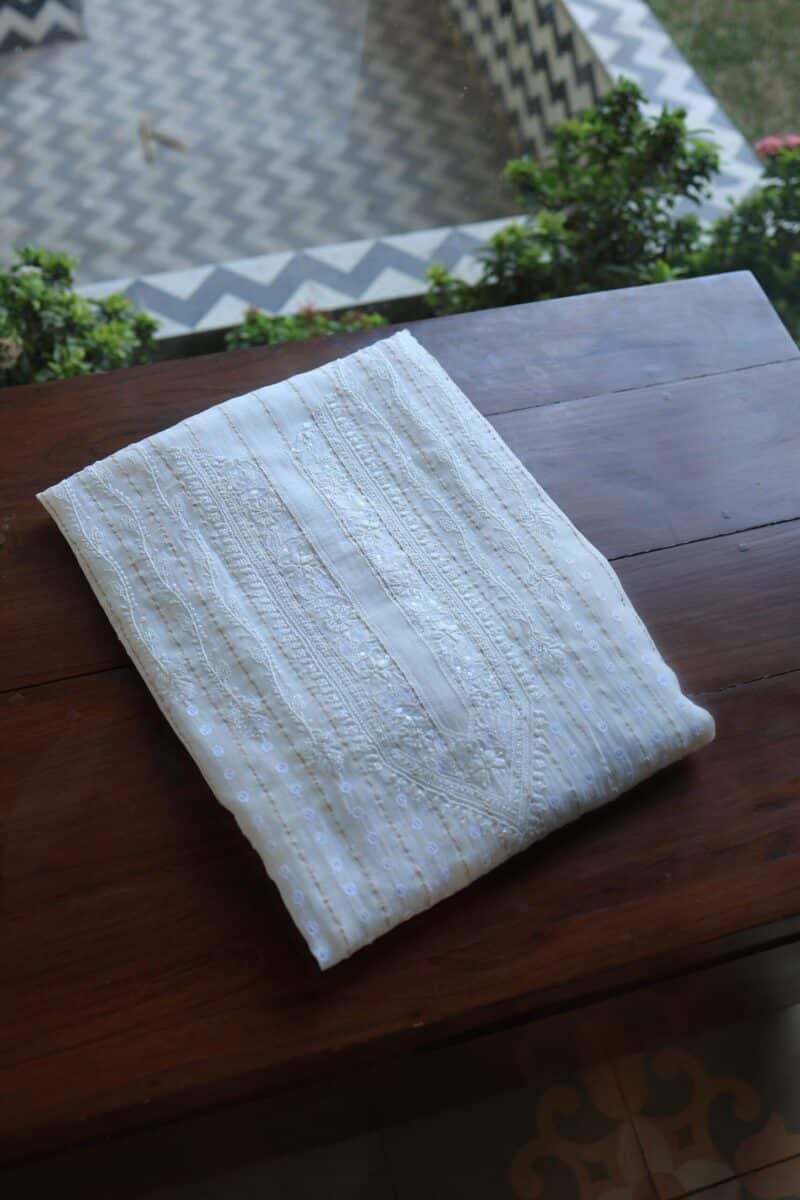 Zari Chanderi Unisex Chikankari Unstitched Men's Kurta Fabric