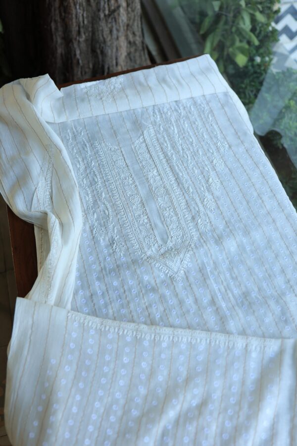 Zari Chanderi Unisex Chikankari Unstitched Men's Kurta Fabric - Image 2