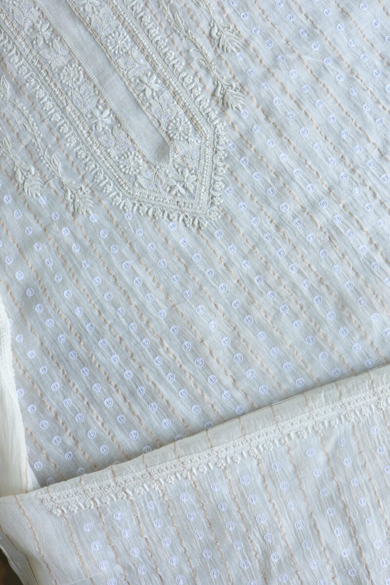Zari Chanderi Unisex Chikankari Unstitched Men's Kurta Fabric