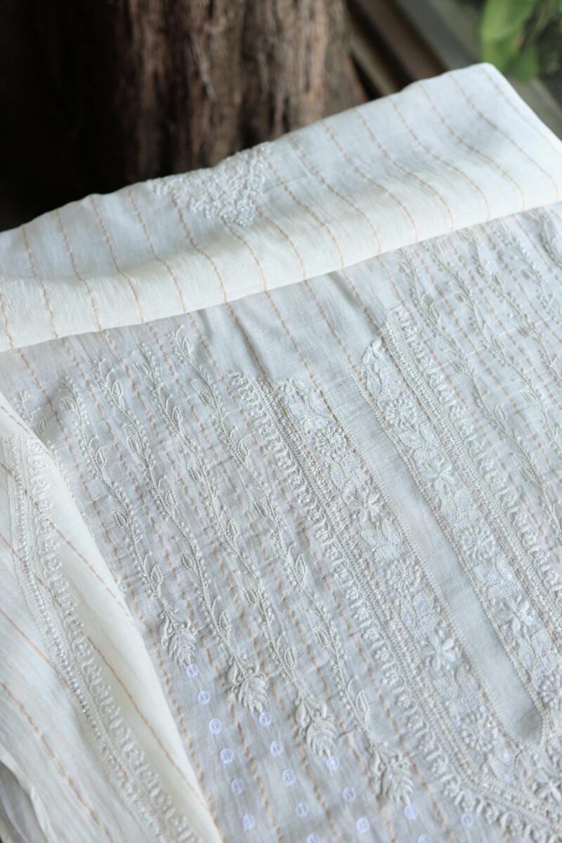 Zari Chanderi Unisex Chikankari Unstitched Men's Kurta Fabric
