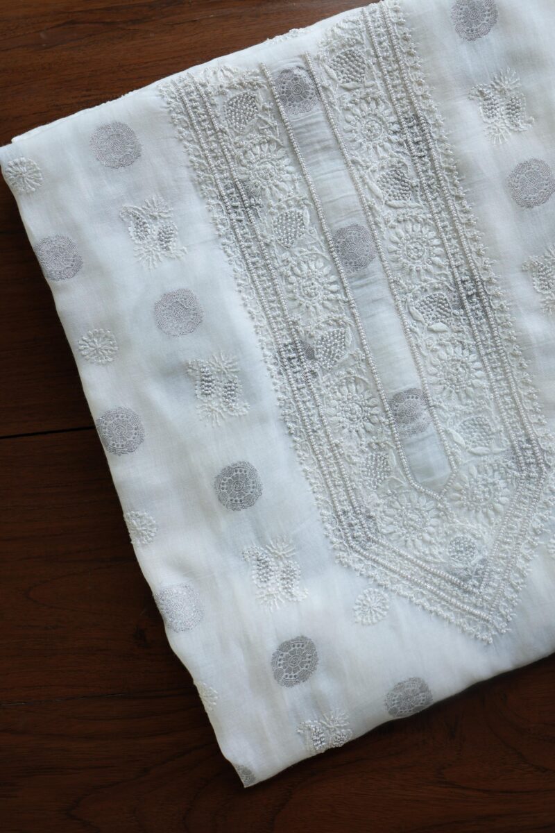 Zari Chanderi Unisex Chikankari Unstitched Men's Kurta Fabric