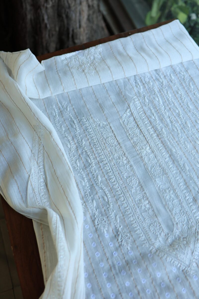 Zari Chanderi Unisex Chikankari Unstitched Men's Kurta Fabric