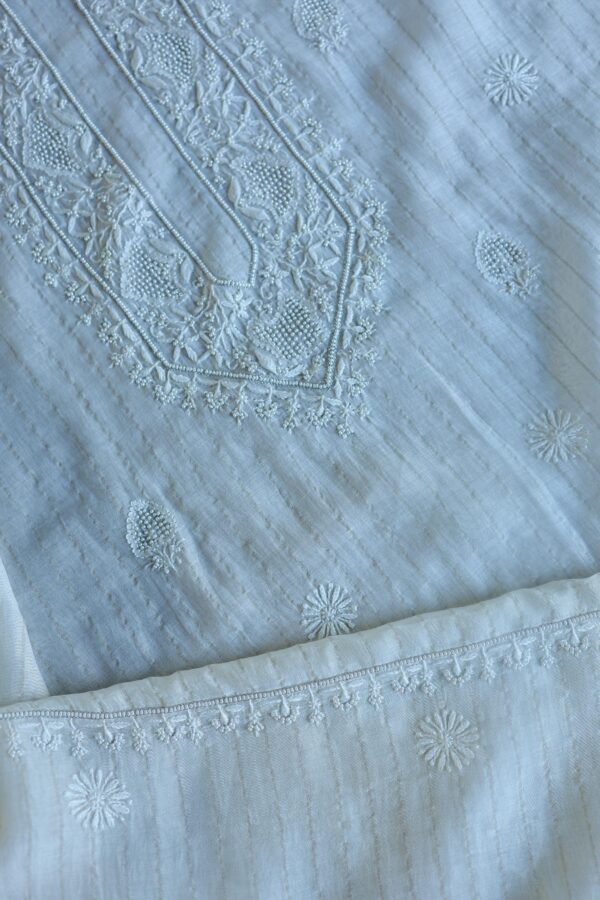 Zari Chanderi Unisex Chikankari Unstitched Men's Kurta Fabric - Image 4