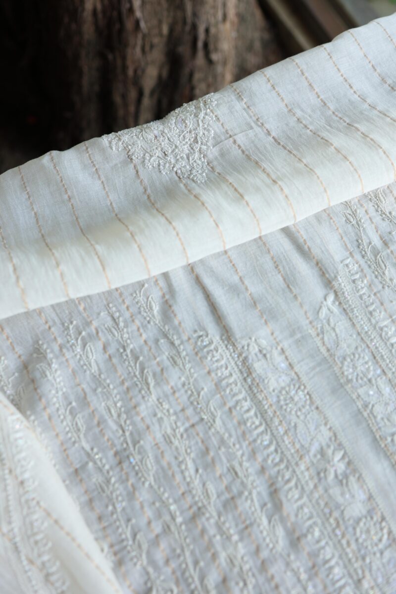 Zari Chanderi Unisex Chikankari Unstitched Men's Kurta Fabric