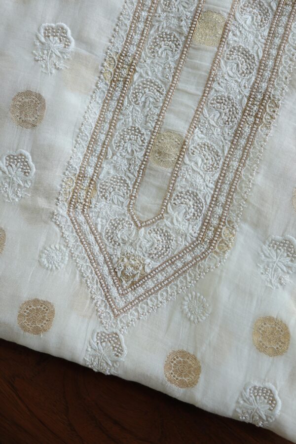 Zari Chanderi Unisex Chikankari Unstitched Men's Kurta Fabric - Image 2