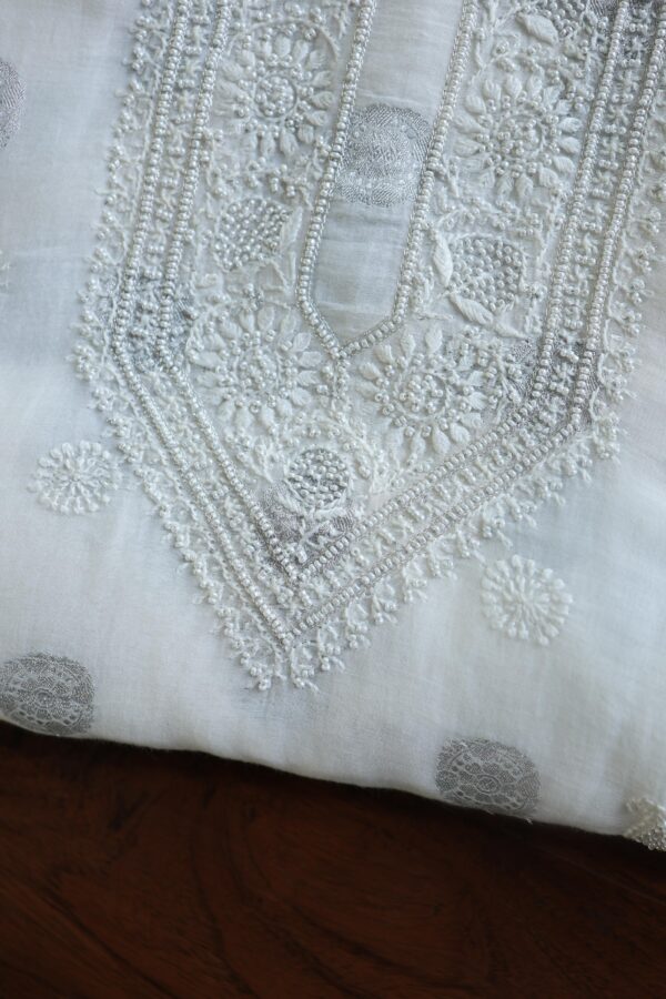 Zari Chanderi Unisex Chikankari Unstitched Men's Kurta Fabric - Image 3