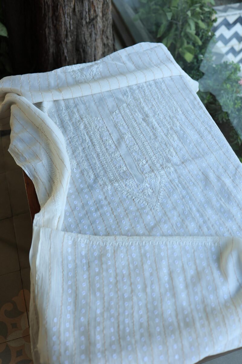 Zari Chanderi Unisex Chikankari Unstitched Men's Kurta Fabric
