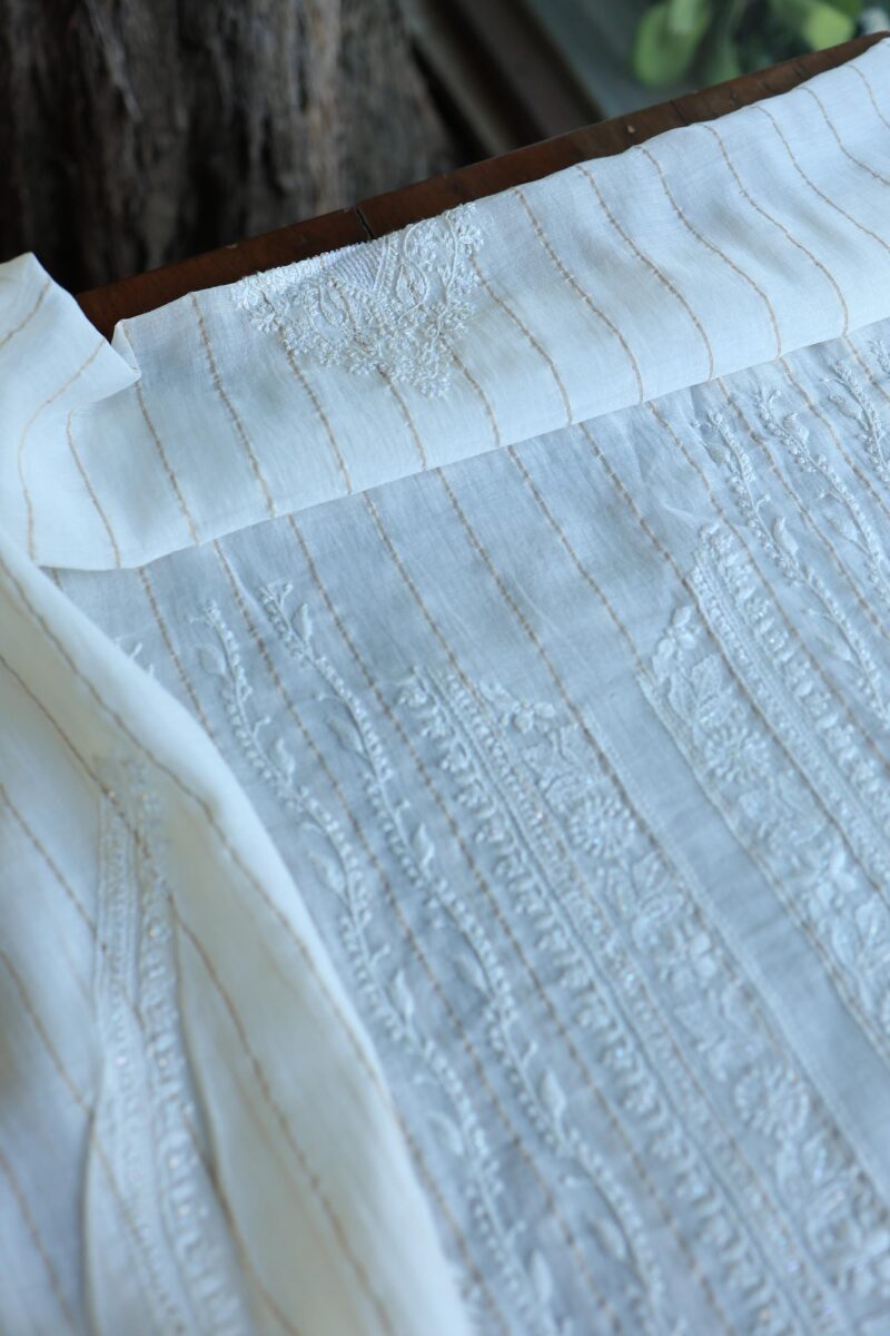 Zari Chanderi Unisex Chikankari Unstitched Men's Kurta Fabric