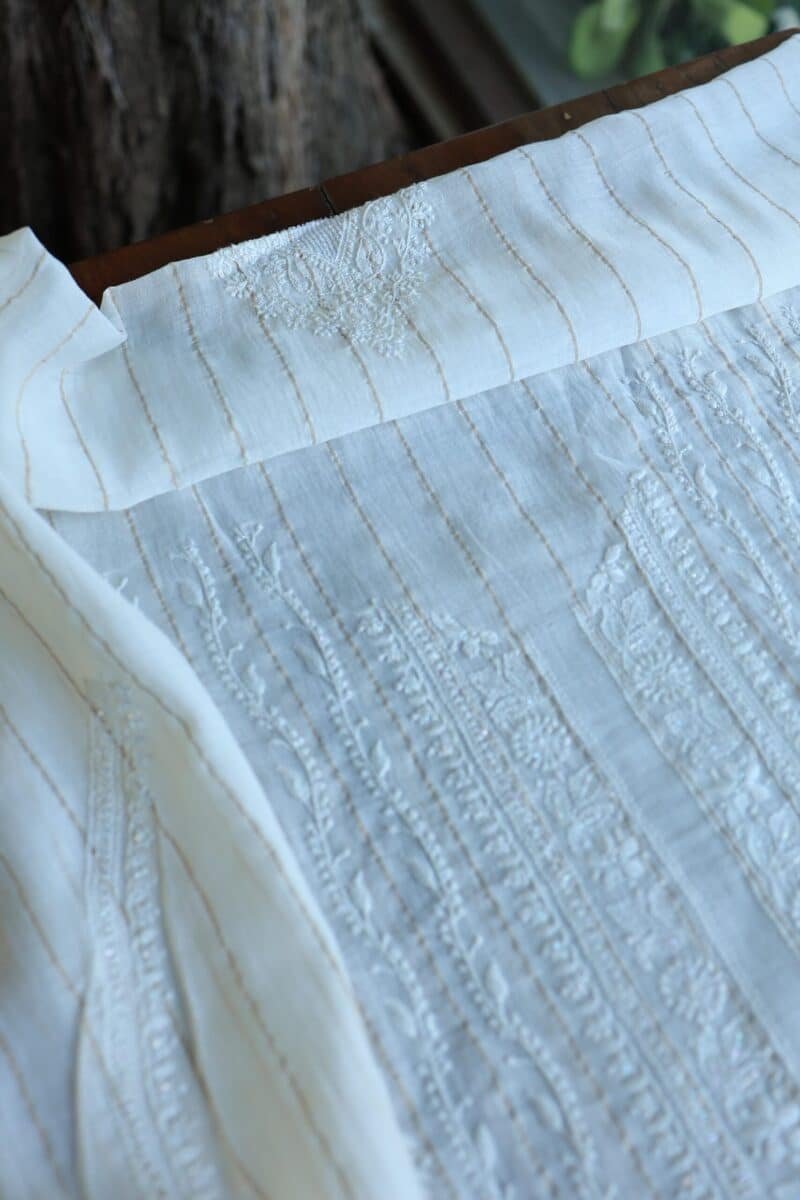 Zari Chanderi Unisex Chikankari Unstitched Men's Kurta Fabric