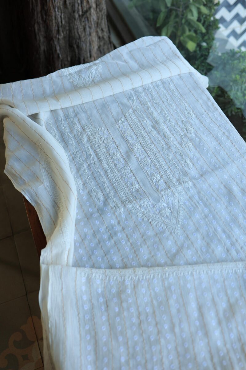 Zari Chanderi Unisex Chikankari Unstitched Men's Kurta Fabric