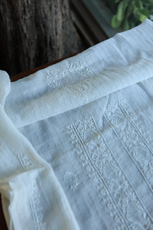 Zari Chanderi Unisex Chikankari Unstitched Men's Kurta Fabric - Image 6