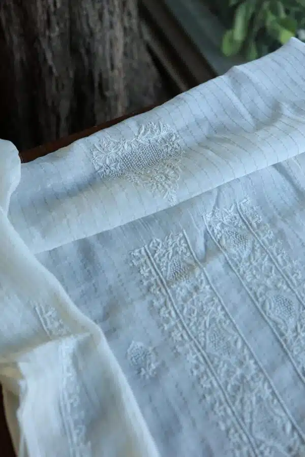 Zari Chanderi Unisex Chikankari Unstitched Men's Kurta Fabric - Image 2