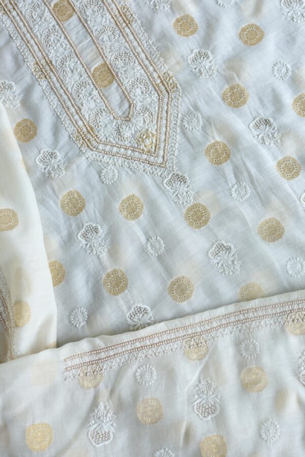 Zari Chanderi Unisex Chikankari Unstitched Men's Kurta Fabric - Image 4