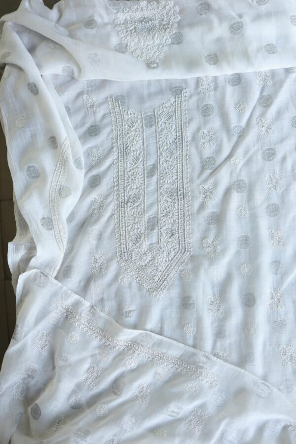 Zari Chanderi Unisex Chikankari Unstitched Men's Kurta Fabric - Image 7