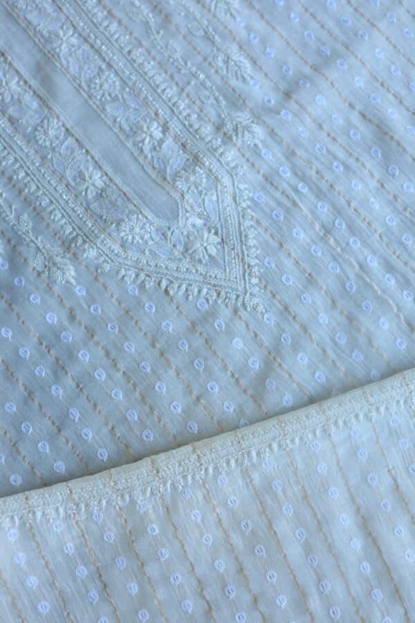Zari Chanderi Unisex Chikankari Unstitched Men's Kurta Fabric - Image 7