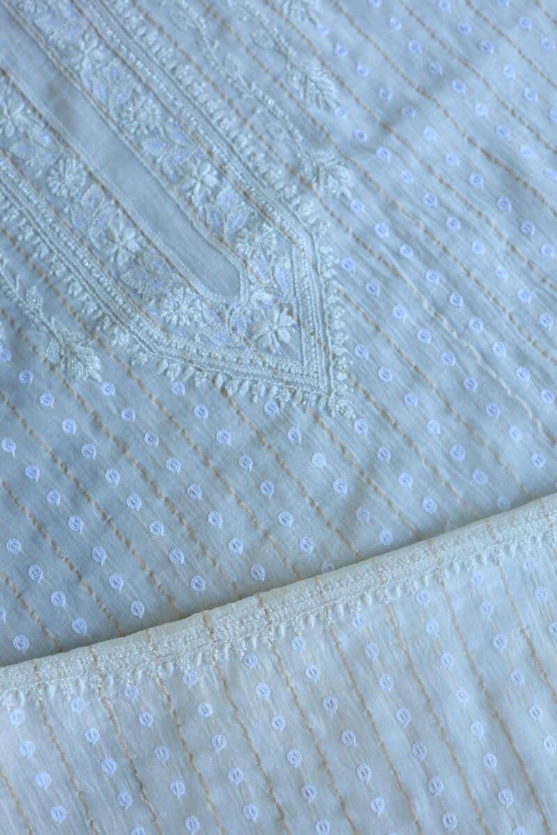 Zari Chanderi Unisex Chikankari Unstitched Men's Kurta Fabric