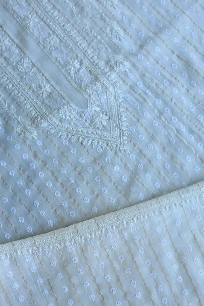 Zari Chanderi Unisex Chikankari Unstitched Men's Kurta Fabric