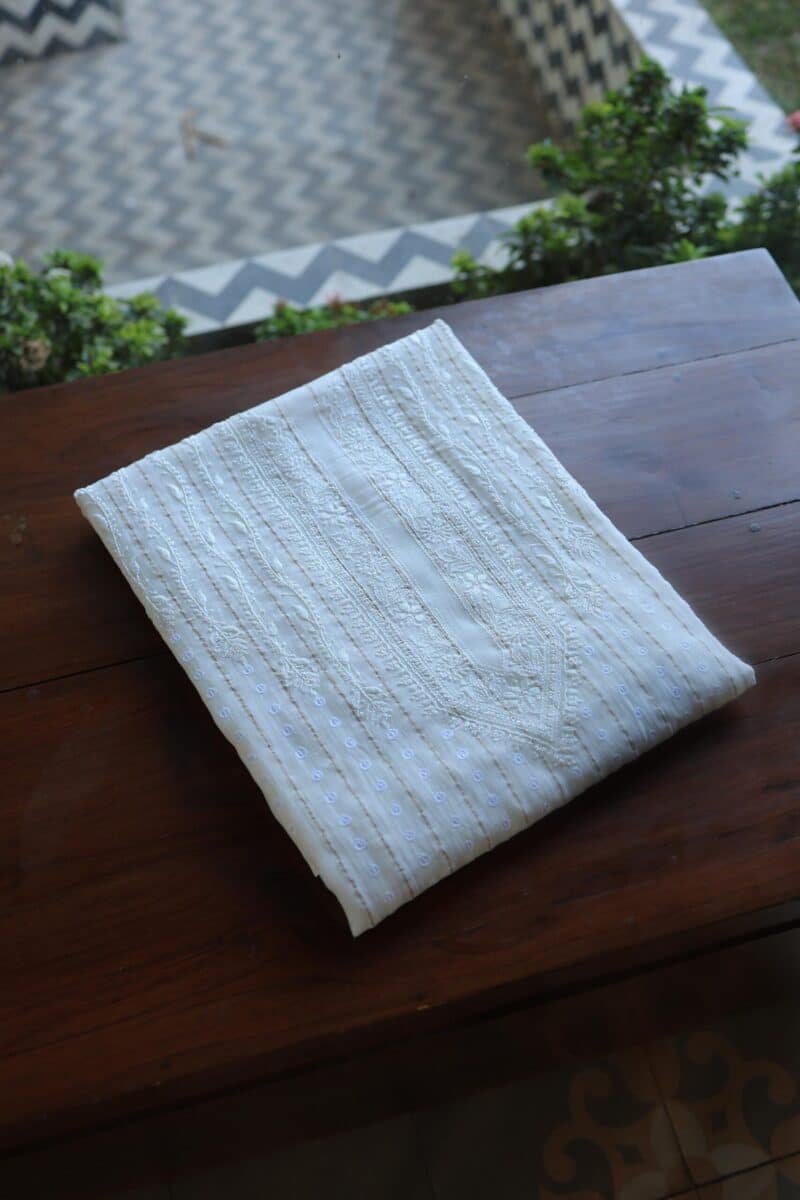 Zari Chanderi Unisex Chikankari Unstitched Men's Kurta Fabric
