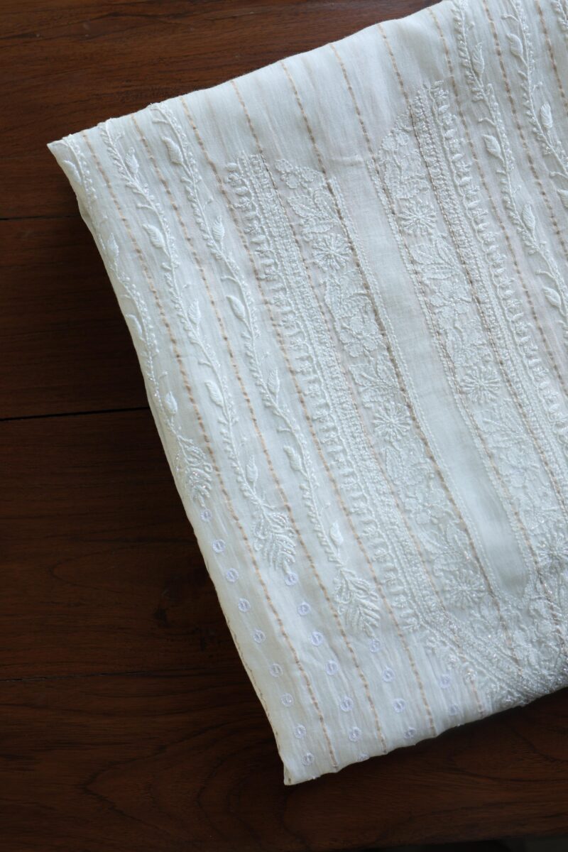 Zari Chanderi Unisex Chikankari Unstitched Men's Kurta Fabric