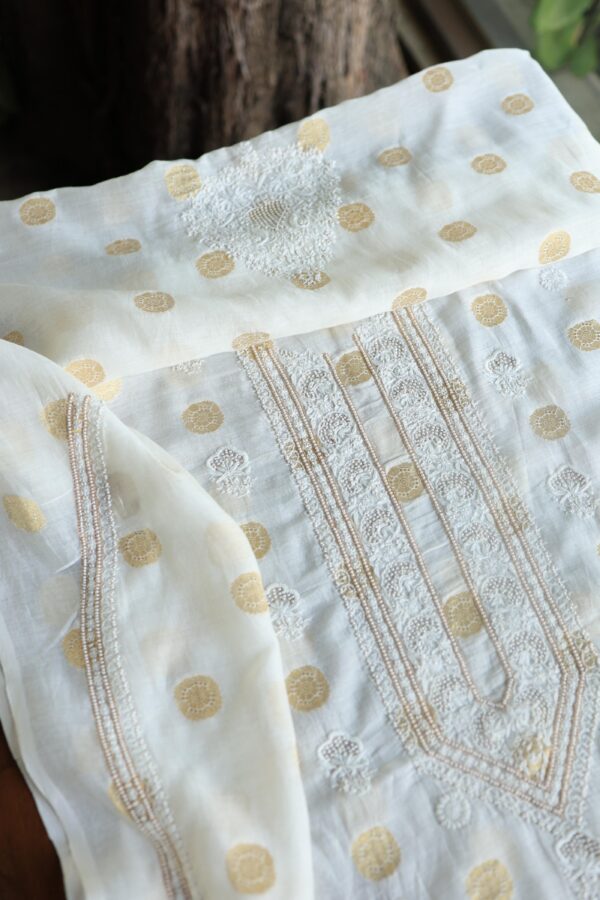 Zari Chanderi Unisex Chikankari Unstitched Men's Kurta Fabric