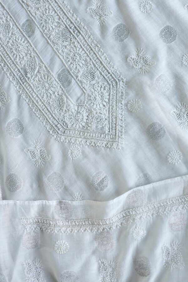 Zari Chanderi Unisex Chikankari Unstitched Men's Kurta Fabric - Image 8