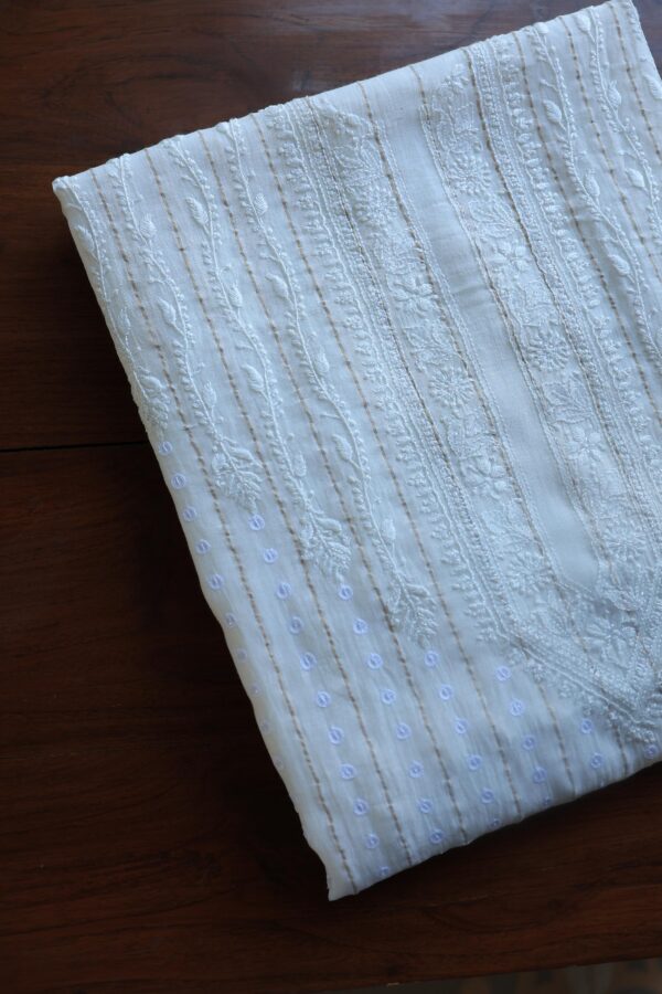 Zari Chanderi Unisex Chikankari Unstitched Men's Kurta Fabric - Image 8