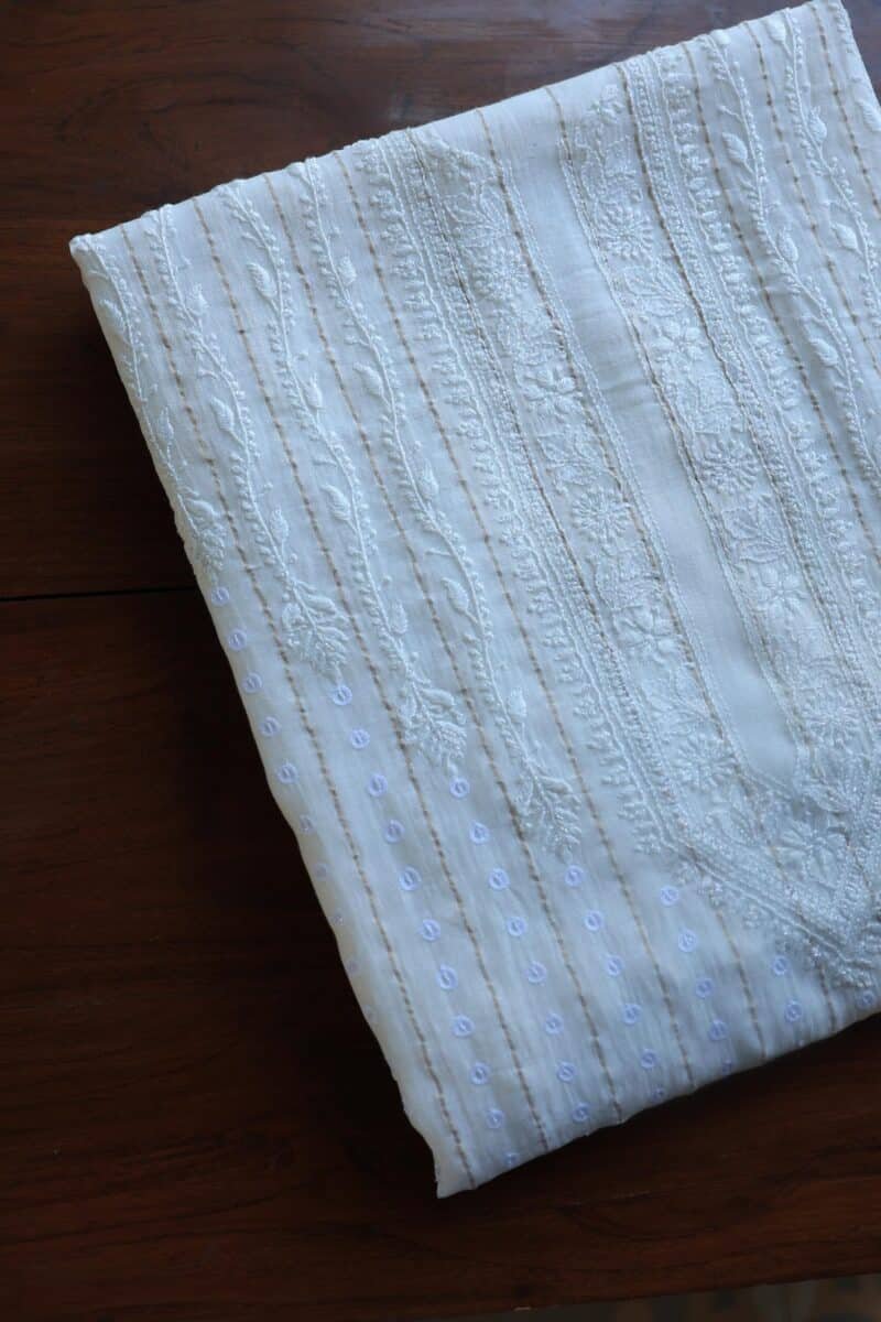 Zari Chanderi Unisex Chikankari Unstitched Men's Kurta Fabric