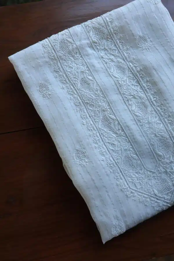 Zari Chanderi Unisex Chikankari Unstitched Men's Kurta Fabric - Image 4