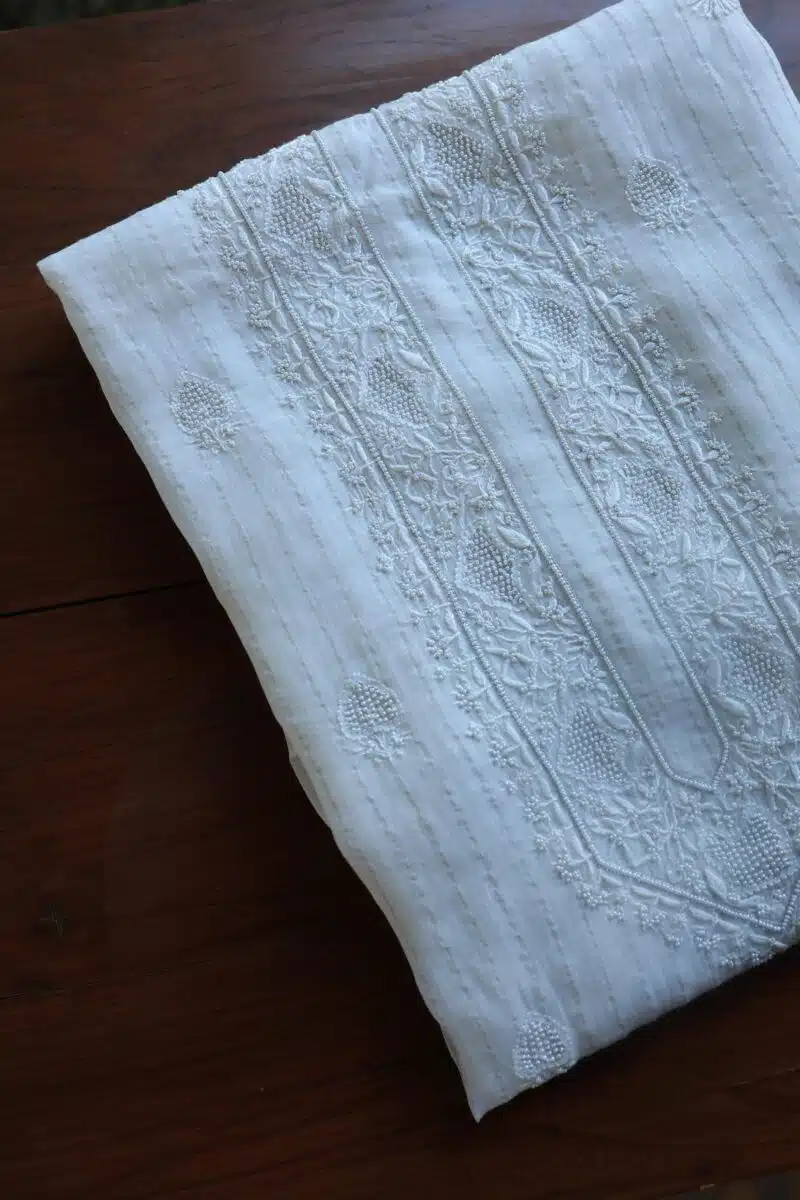 Zari Chanderi Unisex Chikankari Unstitched Men's Kurta Fabric
