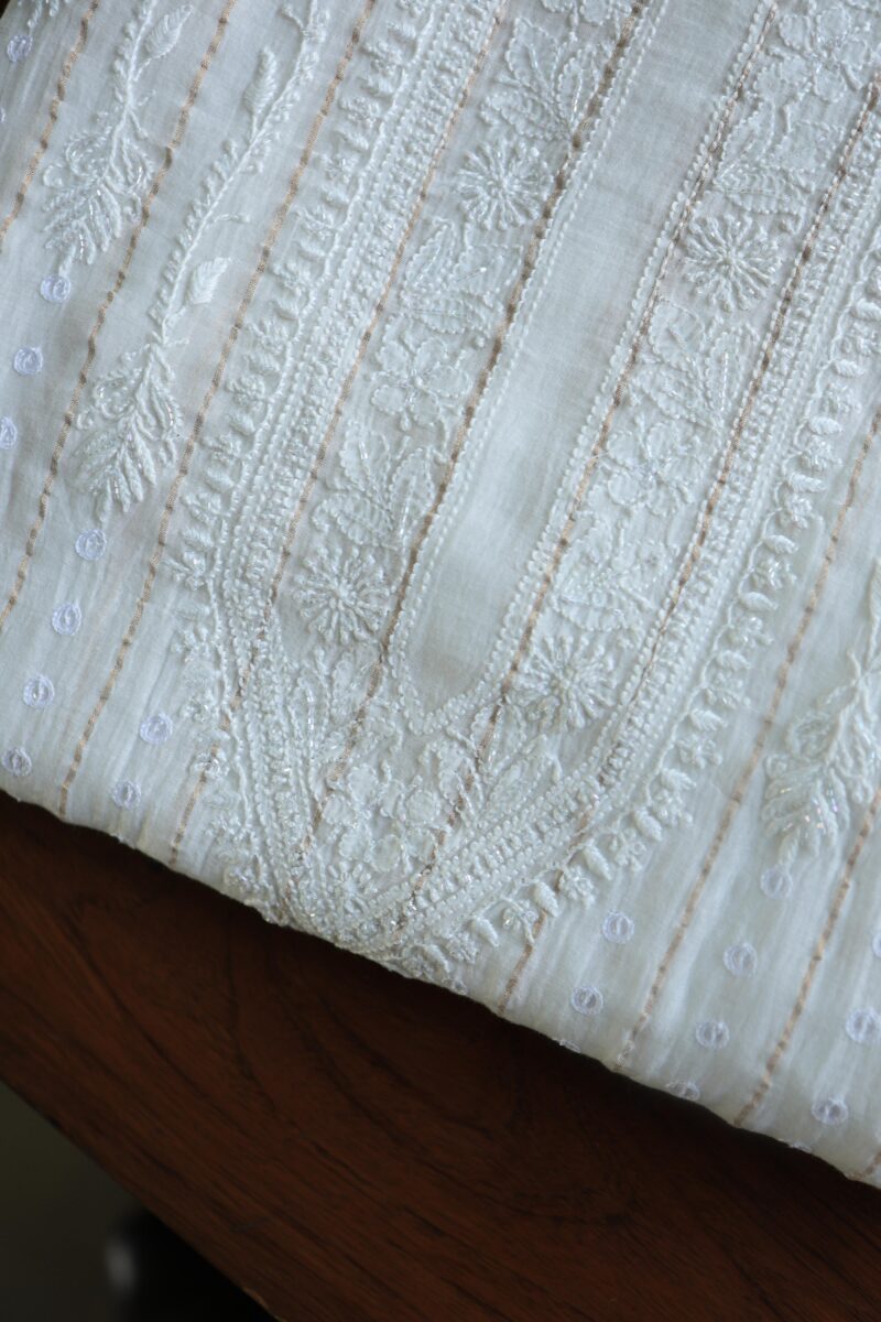 Zari Chanderi Unisex Chikankari Unstitched Men's Kurta Fabric