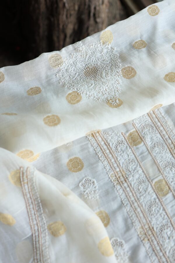 Zari Chanderi Unisex Chikankari Unstitched Men's Kurta Fabric - Image 6
