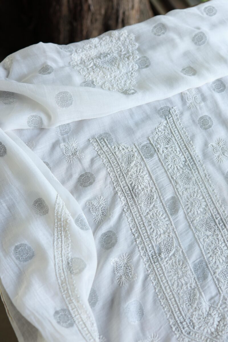 Zari Chanderi Unisex Chikankari Unstitched Men's Kurta Fabric