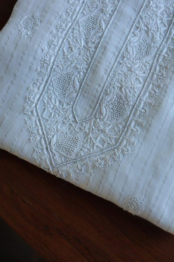 Zari Chanderi Unisex Chikankari Unstitched Men's Kurta Fabric