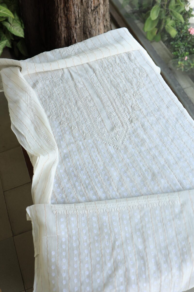 Zari Chanderi Unisex Chikankari Unstitched Men's Kurta Fabric