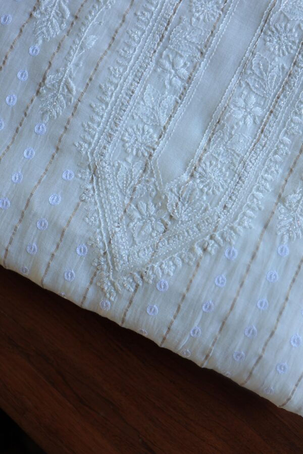 Zari Chanderi Unisex Chikankari Unstitched Men's Kurta Fabric - Image 9