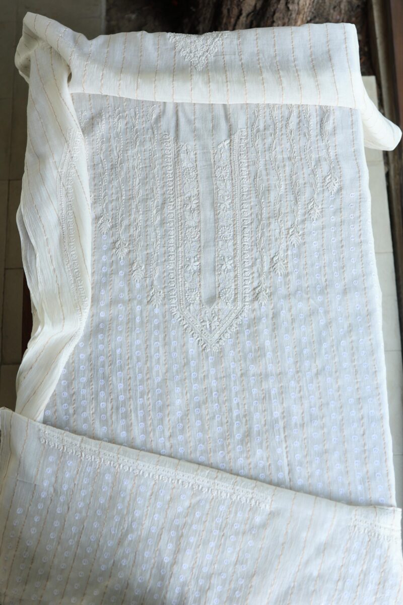 Zari Chanderi Unisex Chikankari Unstitched Men's Kurta Fabric
