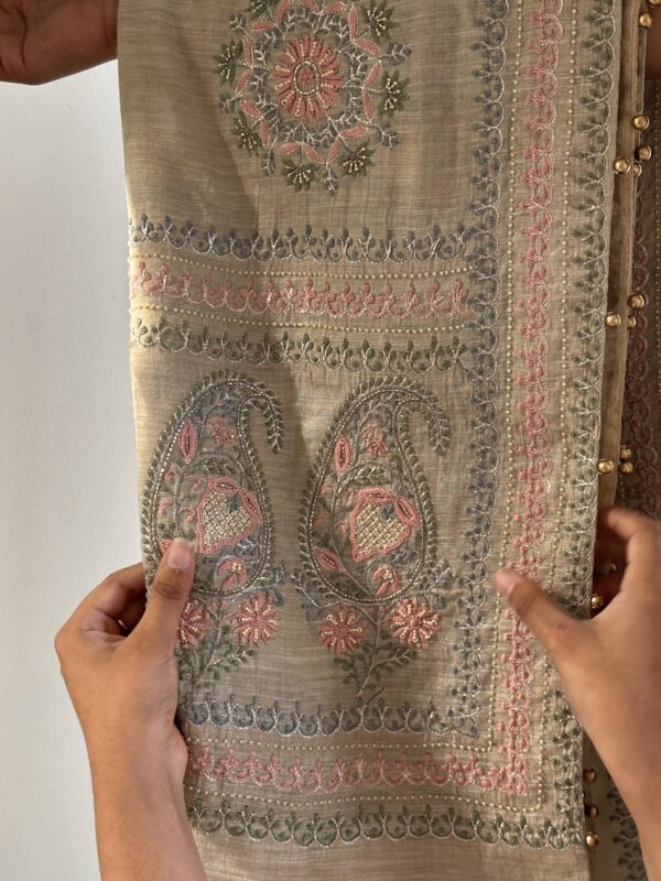Natural Shade Fine Chikankari Ari Tissue Silk Dupatta - Image 5
