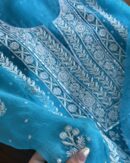 Blue Noor Organza Silk Fine Chikankari Unstitched Fabric