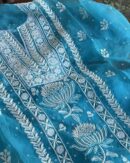 Blue Noor Organza Silk Fine Chikankari Unstitched Fabric