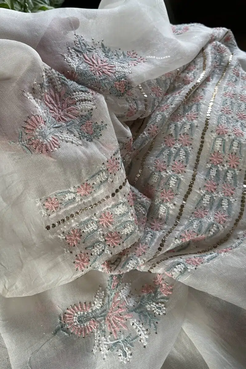 Net Organza Chikankari Saree