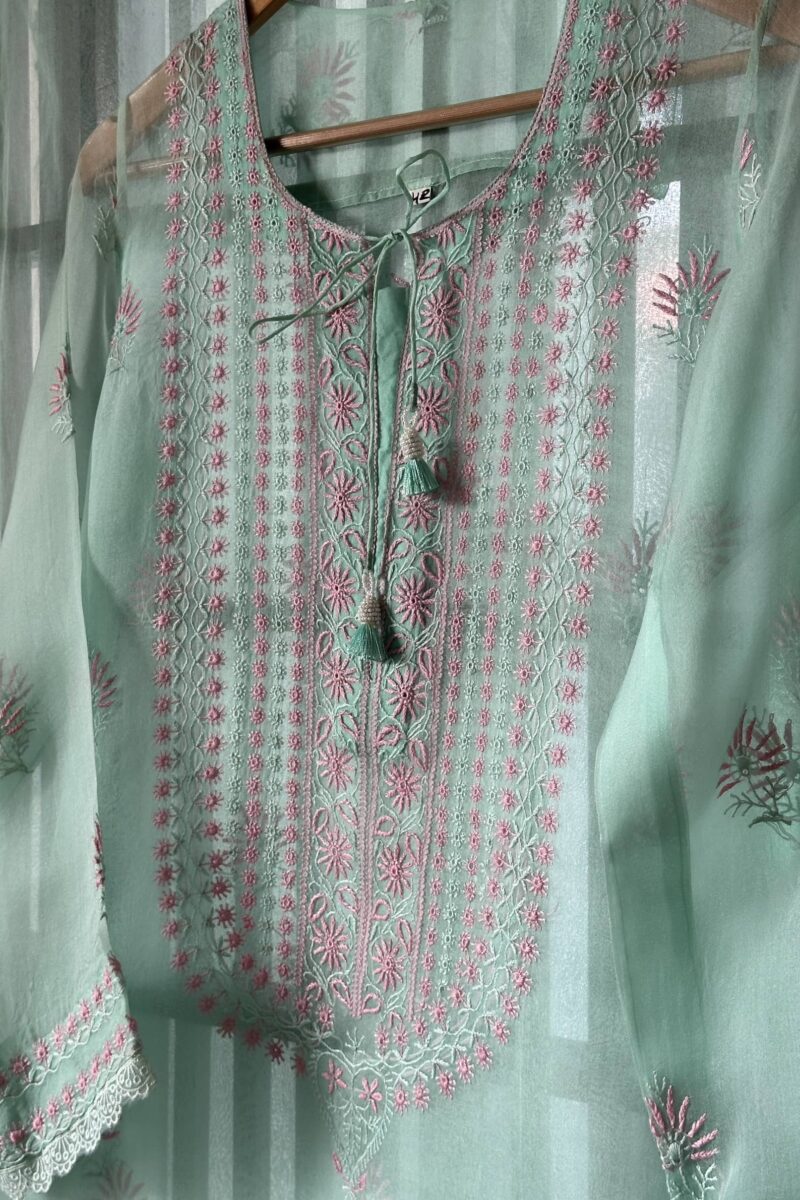 Fine Chikankari Noor Organza Silk Kurta Set