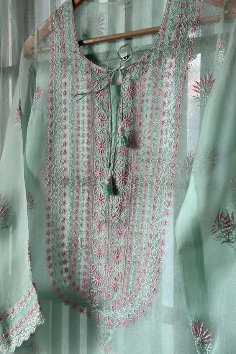 Fine Chikankari Noor Organza Silk Kurta Set