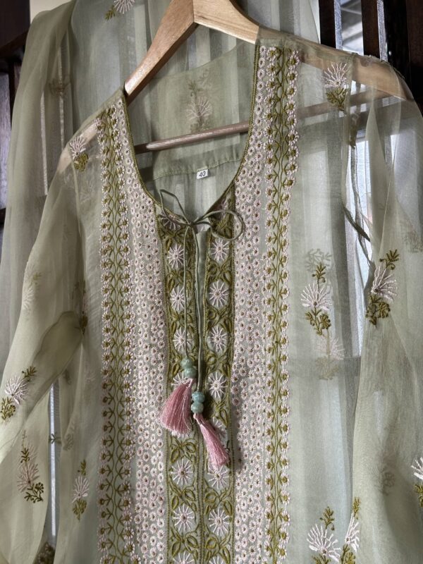 Fine Chikankari Noor Organza Silk Kurta Set - Image 5